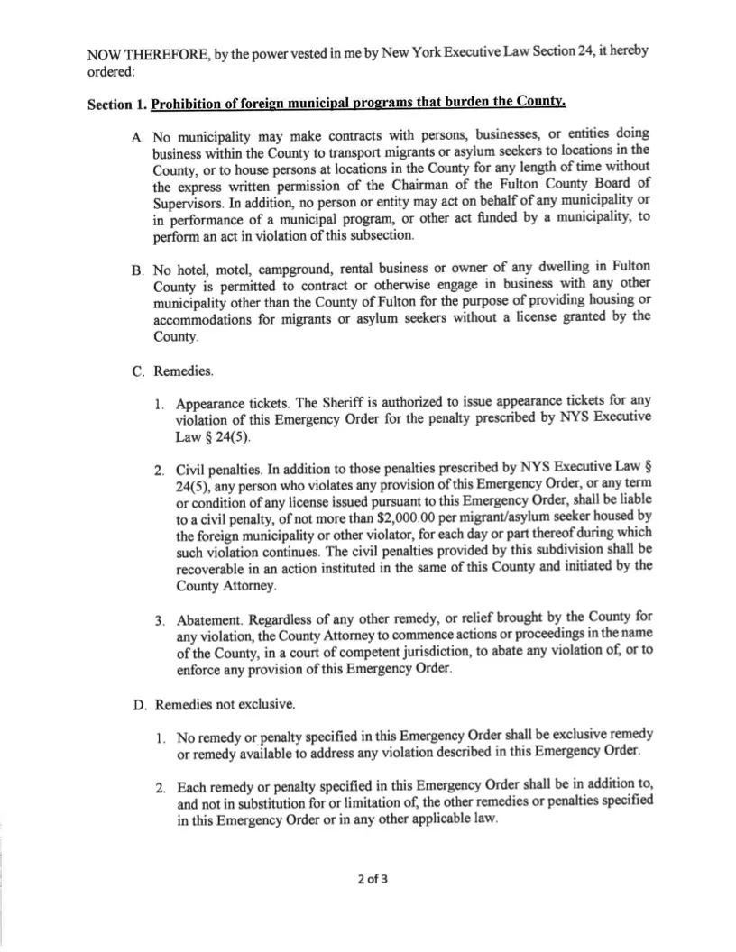 State of Emergency related to Migrant Crisis Emergency Order #1 page 3